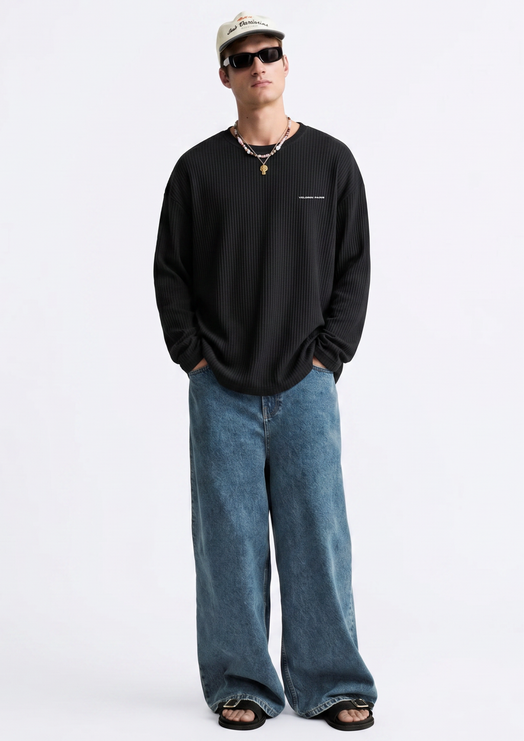 Manifesté Waffle Noir Long Sleeve Oversized T-Shirt