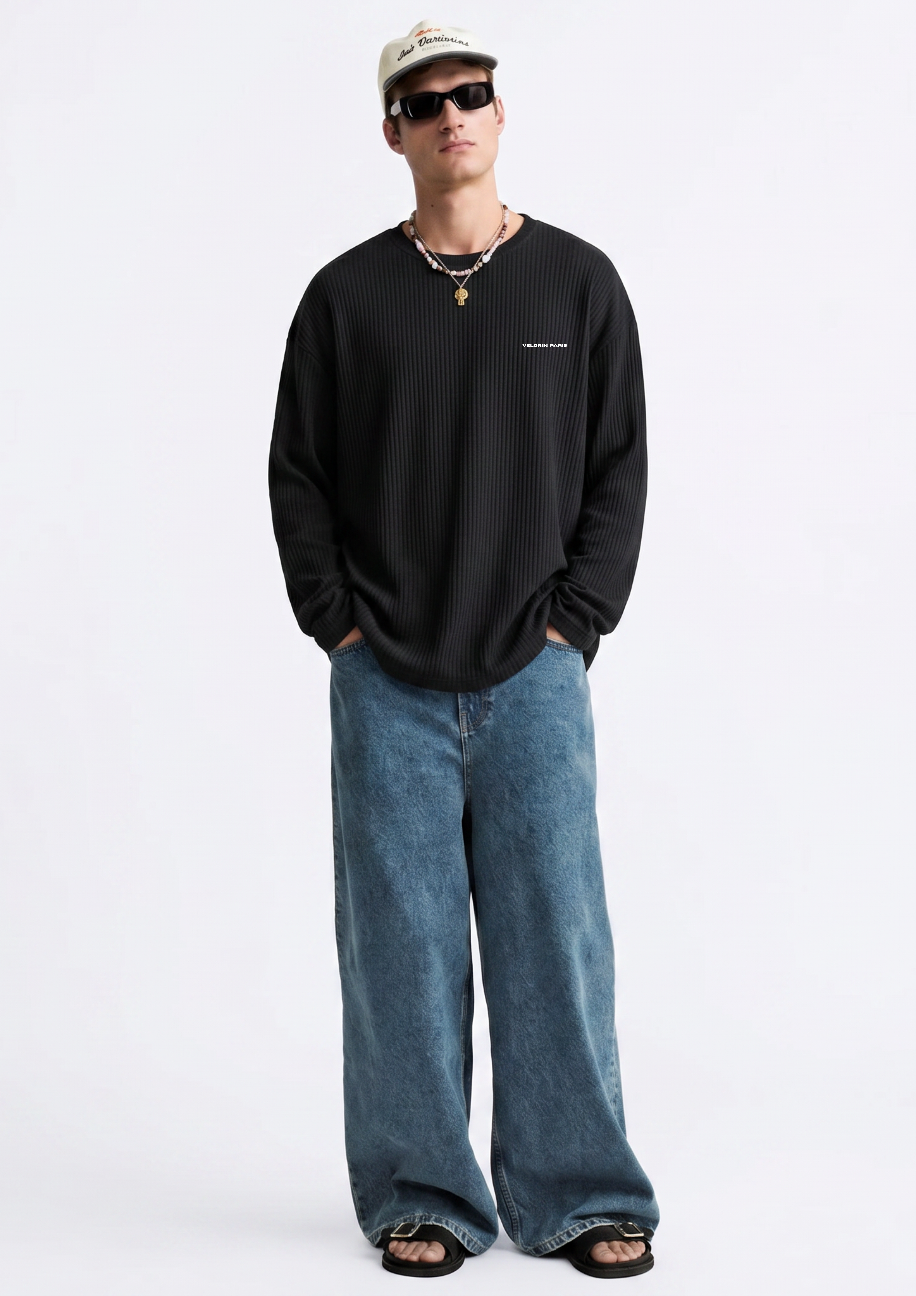 Manifesté Waffle Noir Long Sleeve Oversized T-Shirt
