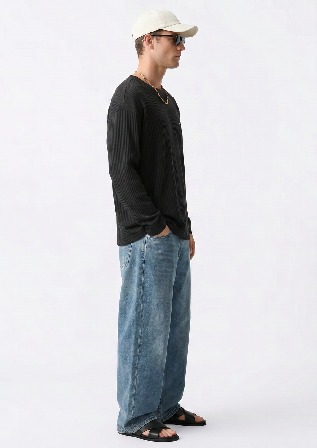 Manifesté Waffle Noir Long Sleeve Oversized T-Shirt