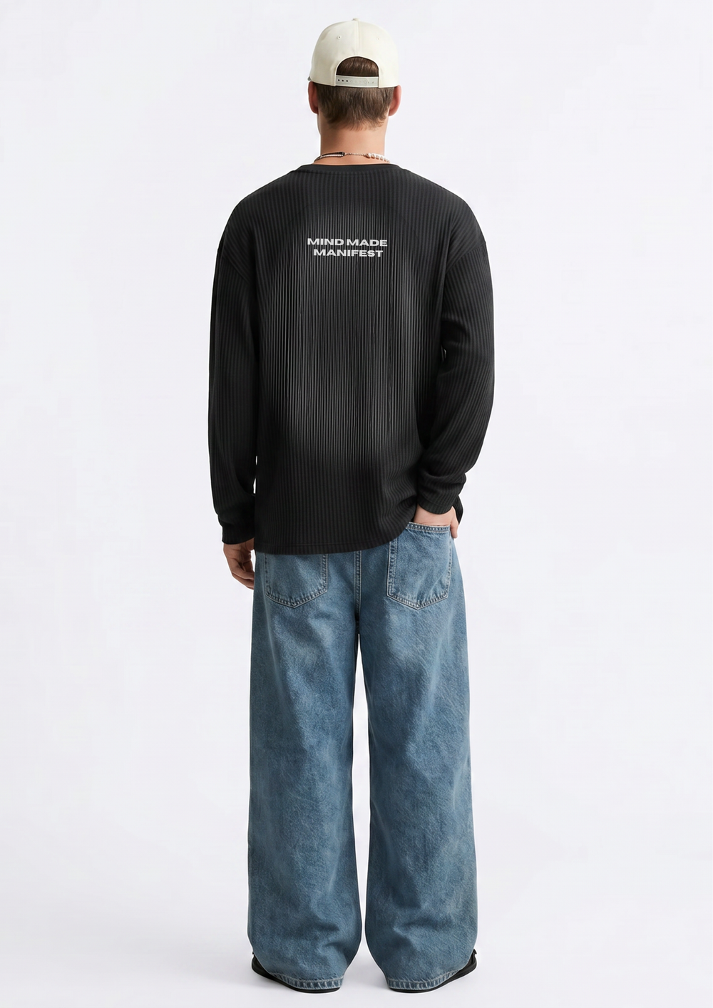 Manifesté Waffle Noir Long Sleeve Oversized T-Shirt
