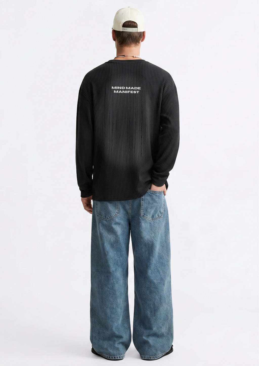 Manifesté Waffle Noir Long Sleeve Oversized T-Shirt