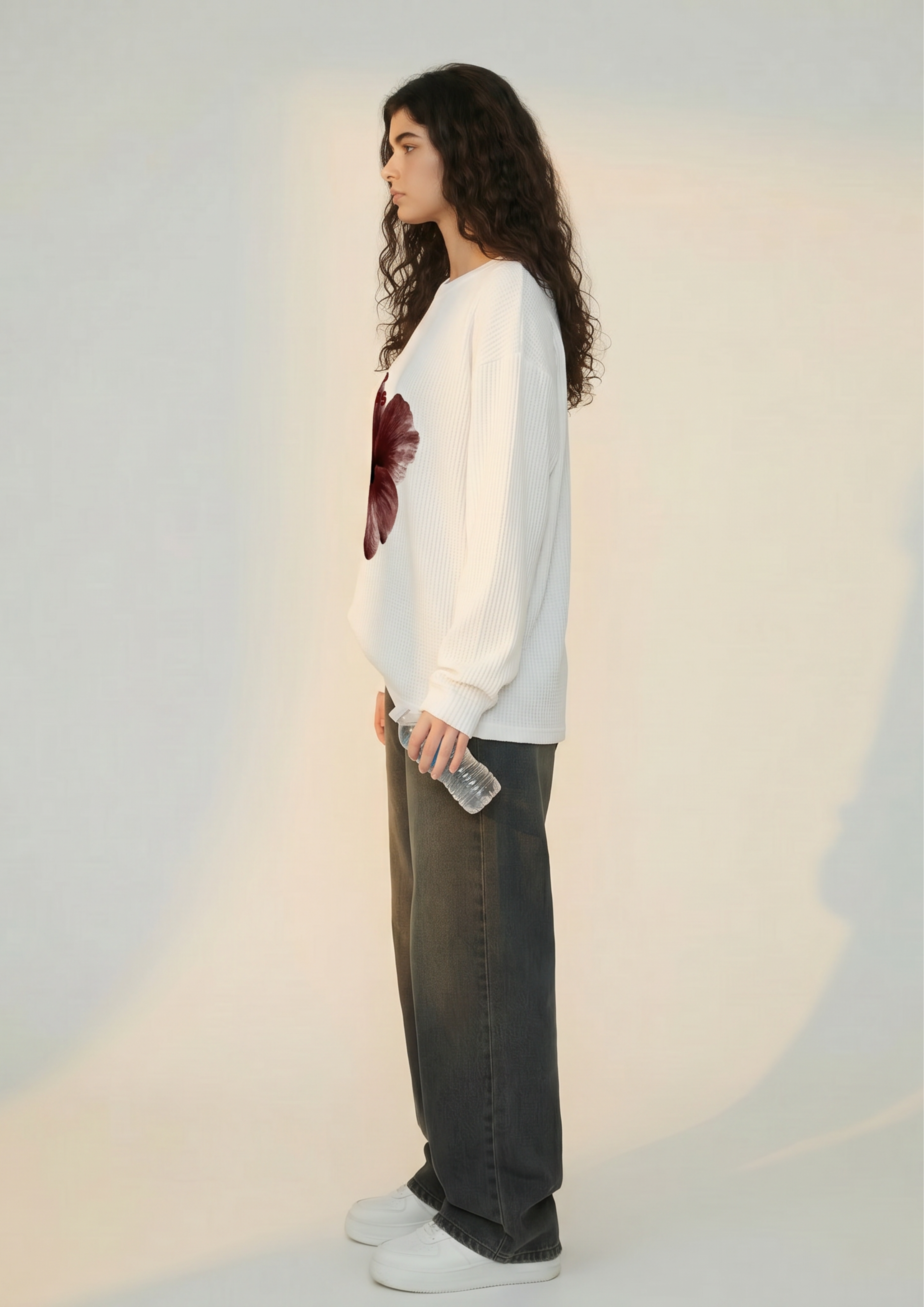 Saints & Flowers — Ivory Waffle Long Sleeve Oversized T-Shirt