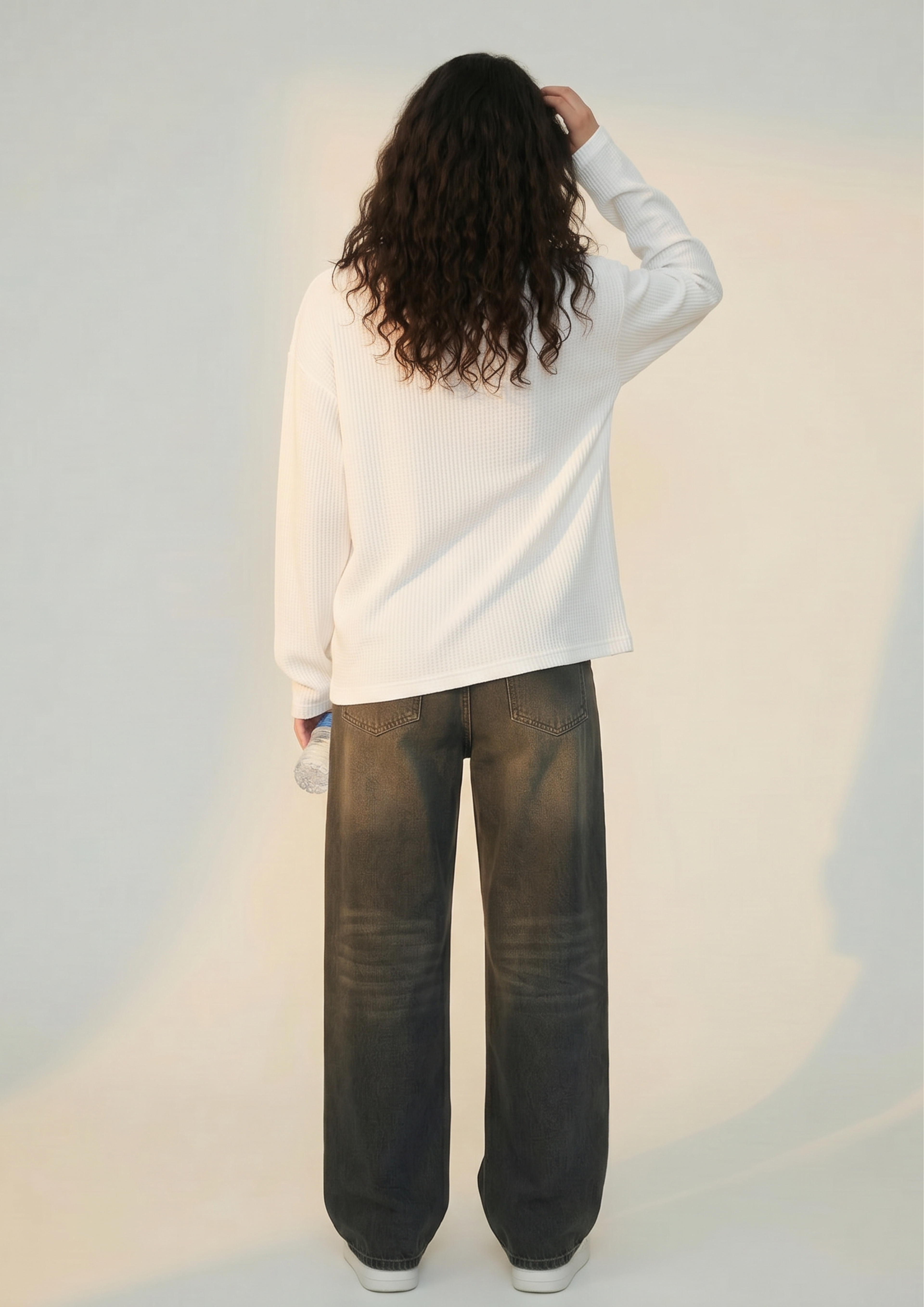 Saints & Flowers — Ivory Waffle Long Sleeve Oversized T-Shirt